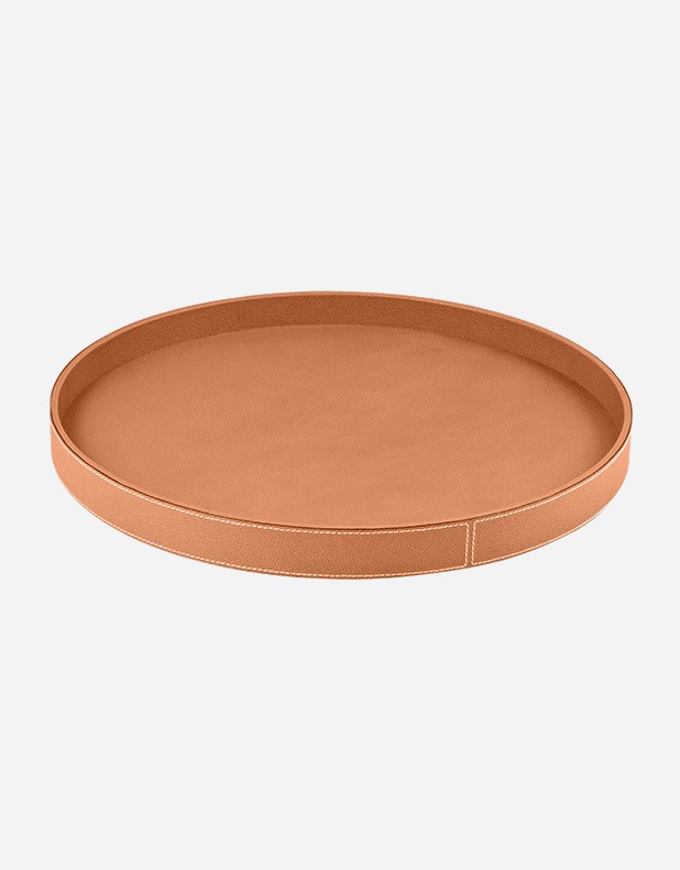 Leather Round Tray Handmade In Italy, Brown Leather Tray