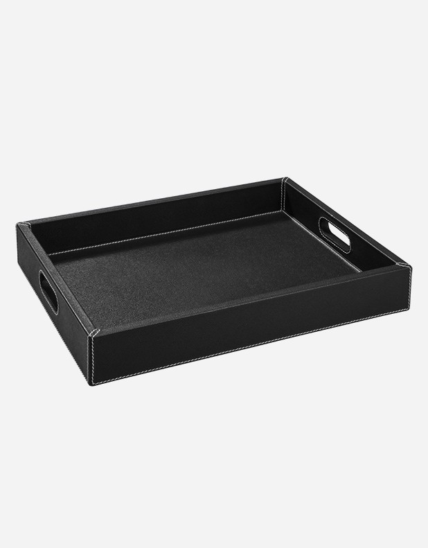 Leather Rectangular Tray With Handles - Made in Italy