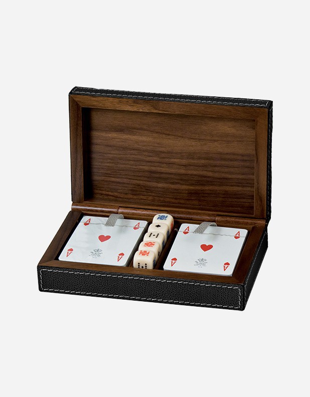 Leather Playing Card and Dice Box - Made in Italy