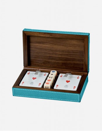 Playing Cards Gift Box Empty Wooden Gloss Black Suede Leather