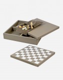 Leather Triple Game Case: Chess - Dominoes - Draughts - Made in Italy - Giobagnara