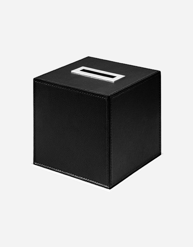 Leather Square Kleenex Box with Palladium Finishing - Made in Italy