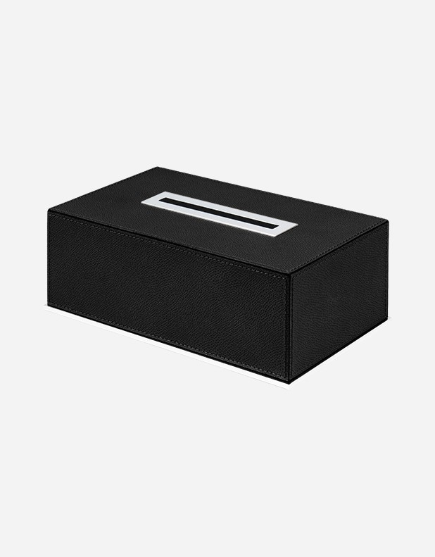 Leather Rectangular Kleenex Box with Palladium Finishing - Made in Italy