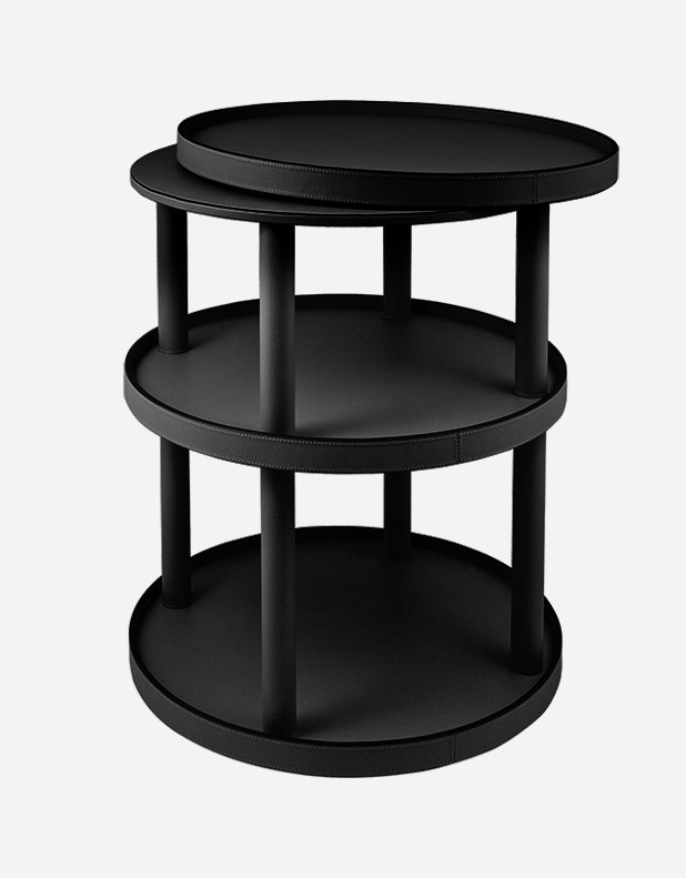 Leather Round Trolley - 3 Levels - Made in Italy