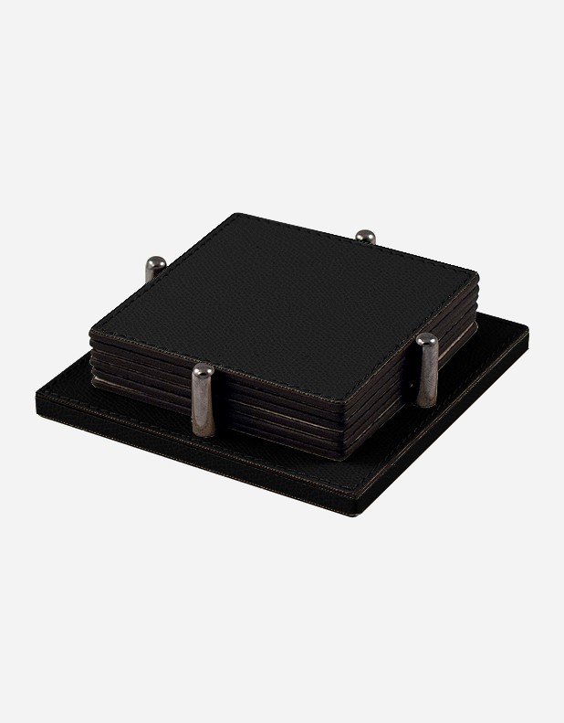 Leather Coaster Holder/6 Pieces - Made in Italy