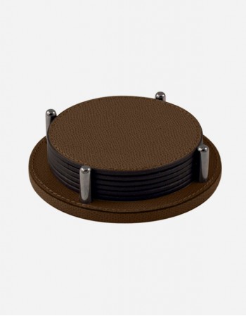 Set Leather Round Coaster Holder - Made in Italy - Giobagnara