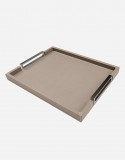 Leather Tray with Chrome plated Handles - Made in Italy - Giobagnara