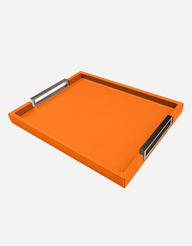 Leather Tray Chrome Handles - Made in Italy