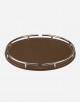Leather Round Tray With Chrome Finiscing - Made in italy