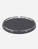 Leather Round Tray With Chrome Finish - Made in Italy - Giobagnara