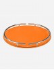 Leather Round Tray With Chrome Finiscing - Made in italy