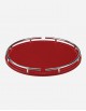 Leather Round Tray With Chrome Finiscing - Made in italy