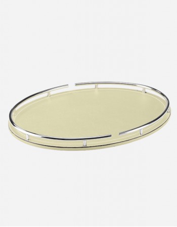 Leather Oval Tray With Chrome Finishes - Made in italy - Giobagnara