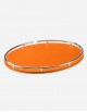 Leather Oval Tray With Chrome Finiscing - Made in italy