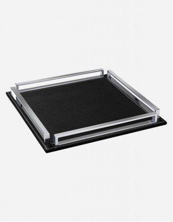 Leather Square Tray With Chrome Finish - Made in Italy - Giobagnara